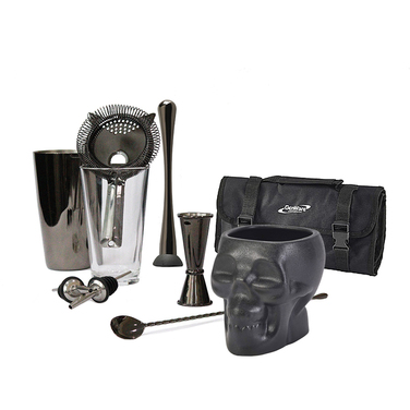 Набір бармена з сумкою, 9 предметів, чорний метал, GenWare + ПОДАРУНОК келих TIKI