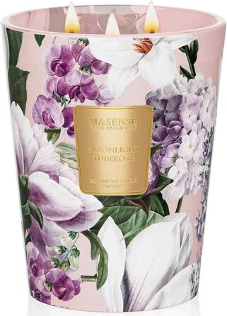 Ароматична свічка M&SENSE надзвичайно велика, час горіння 150 годин, натуральна ароматерапевтична свічка з 3 гнітами, сильний аромат, тривале горіння, подарункова свічка та прикраса для дому, подарунки для жінок (990 г, тубероза місячне сяйво)