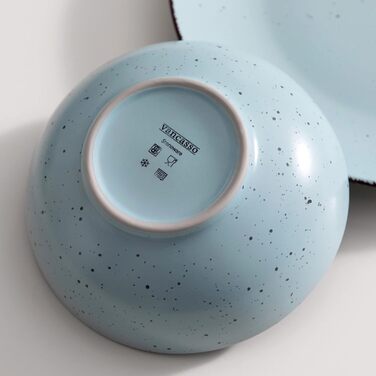 Столовий сервіз з керамограніту, набір посуду vancasso MODA, вінтажний вигляд, комбінований сервіз із 40 предметів з 8 обідніми тарілками, тарілками для тортів, суповими тарілками, мисками та чашками кожна (синій, комбінований сервіз 16 шт.)