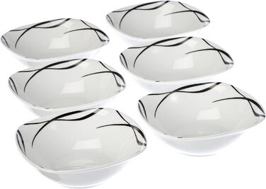 Серія Осло, набір тарілок із 12 предметів для 6 осіб із порцеляни, класичний столовий сервіз, позачасовий, елегантний, чорно-білий (M1/4 licish набір із 6 шт. ), 920673