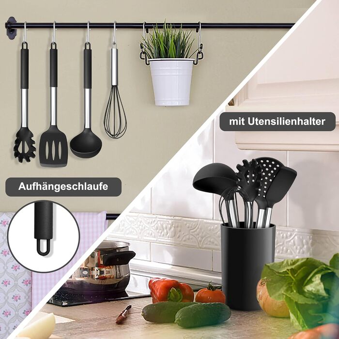 Набор кухонных принадлежностей для приготовления пищи из 9 предметов, черный Herogo