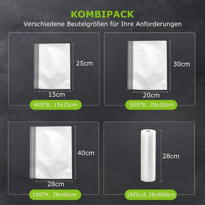 Вакуумний пакувальник з 5 режимами и 100 вакуумних пакетів, 8 л/хв, 125 Вт Bonsenkitchen