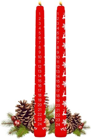 Набір з 2 різдвяних свічок у вигляді адвент-календарю 2 х 24 см, червоний UIKTSSL