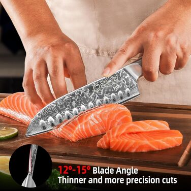 Дамаський ніж Sunnecko 20 см Кухонний ніж шеф-кухаря - гострий ніж з дамаської сталі, кухонний ніж з ергономічною ручкою