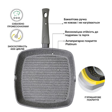 Квадратна сковорідка-гриль Fissman GREY STONE 28x4,3 см (4978)