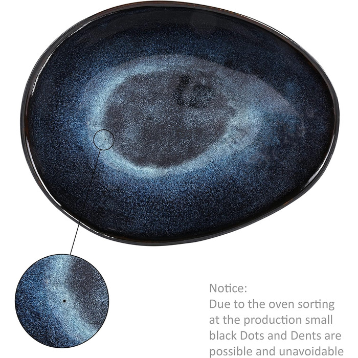 СПІВАЧКА Тарілка для пасти Токіо 4 шт., Тарілка для спагетті 4 персони, Набір посуду з кераміки Макарони, Тарілка з локшиною Можна мити в посудомийній машині, Миска для макаронів ручної роботи, Миска для макаронів синьо-чорна з коричневими вставками Набір