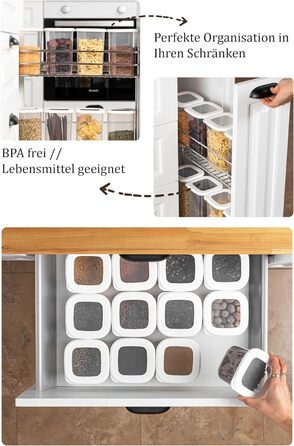 Герметичні банки для зберігання Viwares з кришками Набір з 24 контейнерів для зберігання БЕЗ БІСФЕНОЛУ А Для зберігання борошна та цукру в мюслі Практичний ящик для зберігання кухні для всіх продуктів (набір з 24 білих)