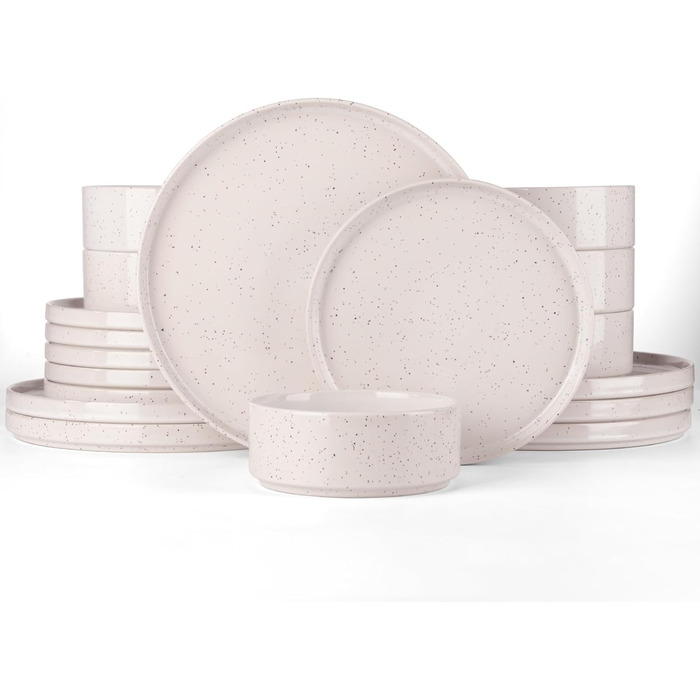 Набір посуду Richmount Nebula для 6 осіб, набір тарілок та мисок із 18 предметів, набір посуду з крапчастої кераміки, можна мити в мікрохвильовій печі та посудомийній машині, сервіз Nebula для 6 осіб (кремово-білі цятки, сервіз Nebula для 6 осіб)