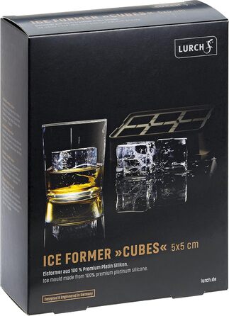 Силіконовий льодогенератор Lurch ICE FORMER преміум-класу з кришкою на 20 кубиків льоду розміром 3 см, чорний, кубик 3 см (куб 5 см)