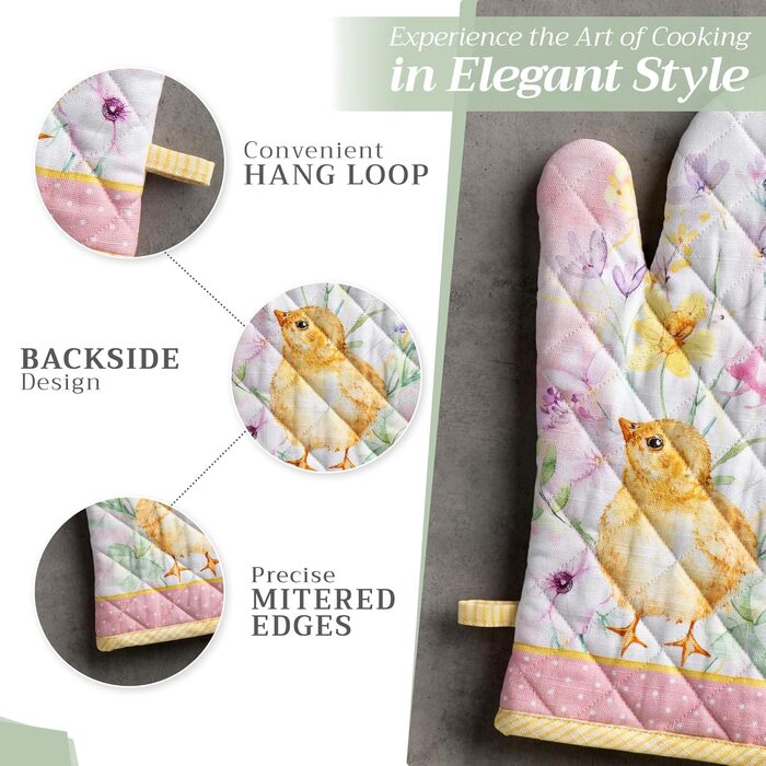 Рукавички для духовки Maison d&39 Hermine, Прихватки для каструль, 100 бавовна, термостійкі кухонні рукавички, рукавички для духовки (19 x 33 см) та прихватки для каструль (20 x 20 см) для приготування їжі, Morzine - Рукавички для духовки (19 x 33 см) та 