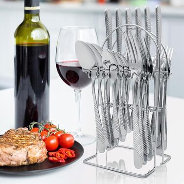 Набор столовых приборов на 6 человек, 24 предмета с держателем, серебристые AVEKI