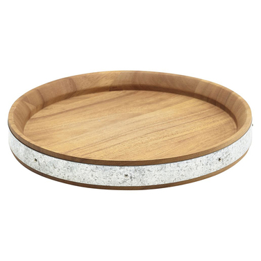 Доска для подачи 24 см, круглая, акация, оцинкованная сталь, GenWare