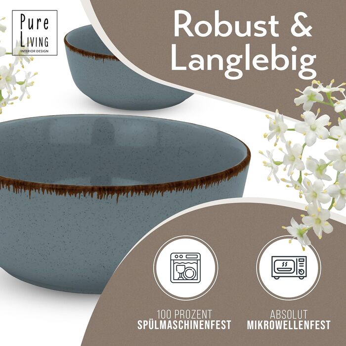 Набор посуды из керамогранита на 6 персон рустик 24 предм. - Набор посуды в деревенском стиле, можно мыть в посудомоечной машине - Набор мисок и тарелок - Посуда Pure Living (маленькие тарелки (6x), дымчато-синий)