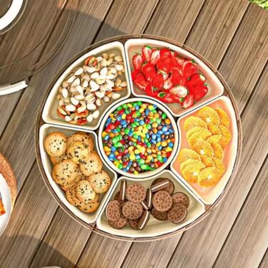 Сервірувальна тарілка у формі миски для закусок, контейнер для солодощів та горіхів із пластику з кришкою з 8 відділеннями, тарілка для закусок, фруктова тарілка, коробка для зберігання десертів, спецій (кругла / 6 відділень)
