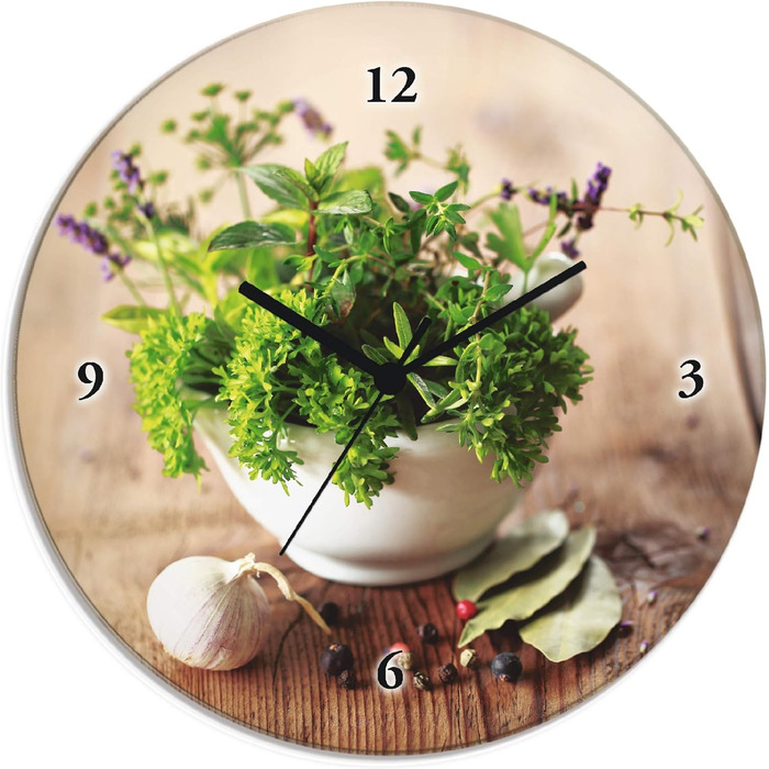 Настінний декор Настінний годинник без цокання Скло Ø 30 см Круглий Безшумний Фрукт Фрукти Апельсин у воді Фрукти Сучасна їжа T5UI (Різні трави, Кварцовий годинник)