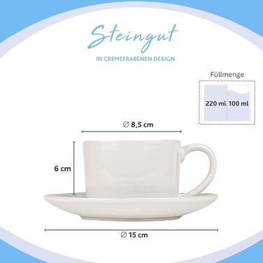 ПЕВЕЦ Столовый сервиз Санторини 12 шт., набор тарелок на 4 персоны, набор фаянсовой посуды, обеденный сервиз с обеденной тарелкой, десертной тарелкой и глубокой тарелкой, крем для посуды с сиренево-голубым градиентом (набор кофейных чашек 8 шт.)