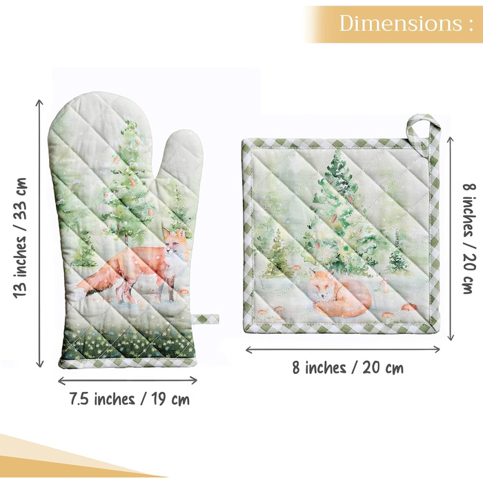 Рукавички для духовки Maison d&39 Hermine, Прихватки для каструль, 100 бавовна, термостійкі кухонні рукавички, рукавички для духовки (19 x 33 см) та прихватки для каструль (20 x 20 см) для приготування їжі, Morzine - Рукавички для духовки (19 x 33 см) та 