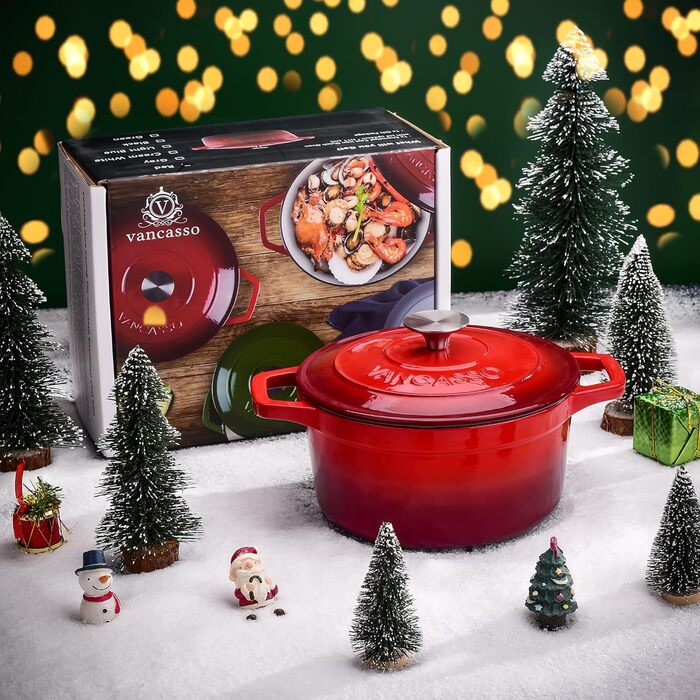 Чавунна сковорода Vancasso, чавунна каструля з кришкою, емальоване покриття Ø 5 л, індукційна каструля, каструля, чавунна сковорода для всіх типів плит, підходить для індукції, кругла, кремово-біла, 5 л біла (червона, 22 см)
