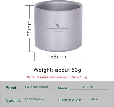Титановий кухоль двошаровий ізольований 125 мл iBasingo