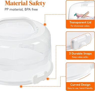 Контейнер для торта 27 см з кришкою та ручкою, білий Lifewit