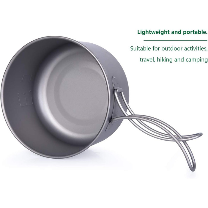 Безмежна подорож на відкритому повітрі 750 мл 800 мл 1100 мл 1300 мл Титанова каструля з кришкою Складна ручка для застави Кемпінг Піші прогулянки Пікнік Ультралегка портативна пляшка для води Чашка Кухоль Набір свиней (чашка 800 мл)