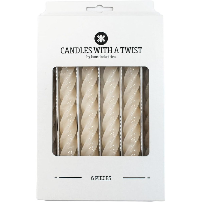 Свічки з крученою конусністю, зроблені в Італії, доступні 25 кольорів, лаковані настільні свічки, спіральні свічки з тривалим часом горіння 5 годин, декоративні свічки, 6 шт. , 2,2 x 21 см (кремові)