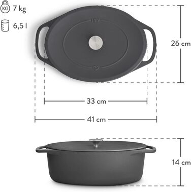 Кокотниця з кришкою 33 см овальна, сірий Springlane Kitchen