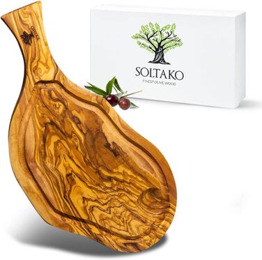 Дошка для стейків з оливкового дерева, дошка з оливкового дерева Обробна дошка, дерев'яна дошка, дошка для сервірування, дошка для сніданку, сирна дошка сільська довжиною приблизно від 40 до 43 см, товщиною приблизно 2 см (43-45 см, сільська з жолобком дл