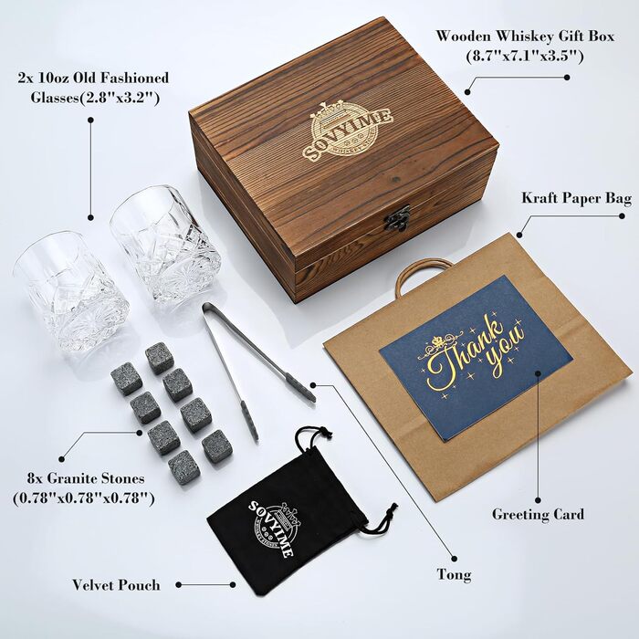 Бокалы для виски, 2 стакана, 8 гранитных кубиков льда для виски, 300 мл Sovyime