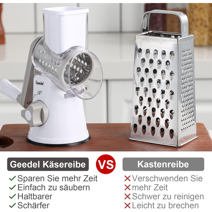 Терка для сыра/овощей с 3 ножами барабана серый Geedel