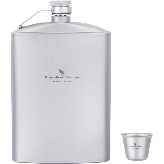Мл Титановая фляга для бедра Карманный кувшин Открытый плоский бутылка для ликера Кемпинг Ультралегкий винный горшок с воронкой Ti3061D (бутылка 250 мл с кружкой 15 мл-ti3064D), 200