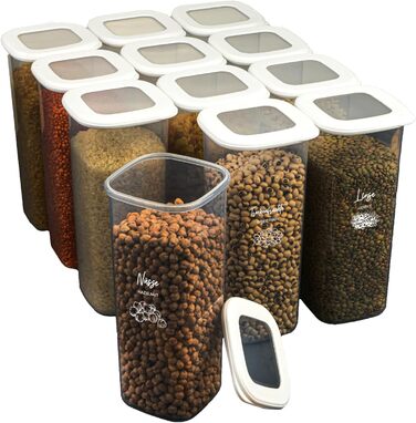 Банки для хранения с герметичными крышками Набор из 24 контейнеров для хранения БЕЗ БИСФЕНОЛА А Для мюсли, хранения муки и сахара Практичный кухонный ящик для хранения всех продуктов (набор из 12 белых 1750 мл)