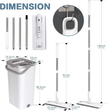 Швабра та відро з 5 миючимися мікрофібровими накладками 140 см Masthome