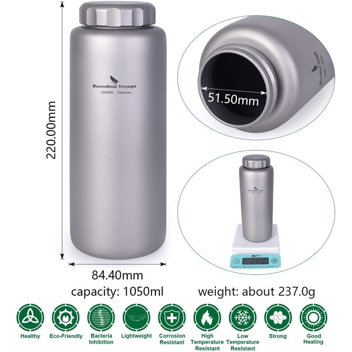 Титанова чашка для кемпінгу 1050 мл Boundless Voyage