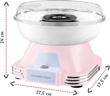 Апарат для виробництва цукрової вати GOURMETmaxx для дому з аксесуарами Ретро-апарат для виробництва цукрової вати Ностальгія з паличками для цукрової вати та мірною ложкою Цукрова вата для дитячих свят Білий (Рожевий)