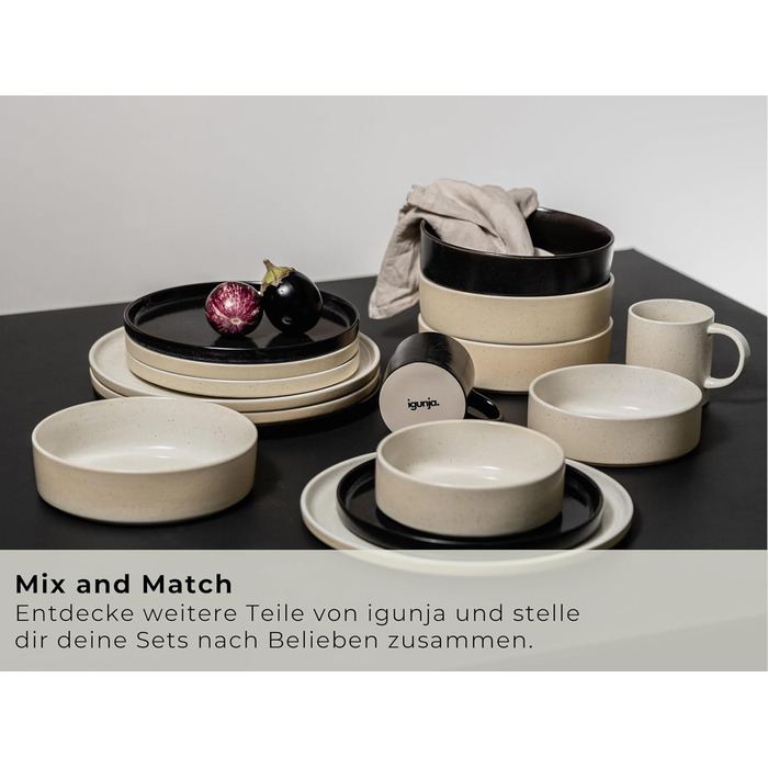 Набір керамічного посуду igunja, набір мисок та тарілок 12 предметів на 4 особи Високоякісний, 100 ручної роботи, набір посуду з реактивною глазур&39ю, зовні матовий, всередині глянцевий (бежевий, набір чашок)