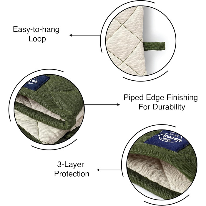 Рукавички для духовки та мікрохвильової печі Encasa Homes Extra Long (2 шт.) для кухні - Силіконові сріблясті термостійкі - Захищають руки від гарячого обладнання - (18x30 см, листя зеленого кольору)