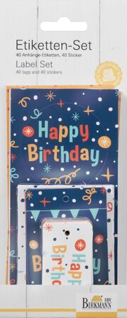 Набір етикеток і стікерів для подарунків, 40 шт, Happy Birthday RBV Birkmann