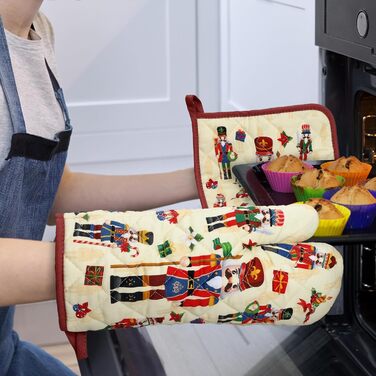 Набір з 2 кухонних рукавиць Arquiel з прихваткою та підставкою для каструль Gnome Autumn Orange Checked, 100 бавовняні кулінарні рукавички, термостійкі кухонні рукавички для приготування їжі, осінній декор, подарунки для жінок (різдвяний Лускунчик, прихва