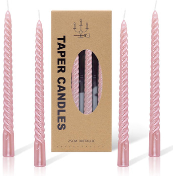 Набір з 4 конічних спіральних свічок 2 х 25,5 см, рожевий Alederways