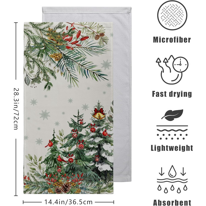 Різдвяні кухонні рушники Kwlegh, рушник для рук, різдвяна ялинка, цукерка-тростина, сніжинка, рушник для пальців, набір з 2 шт. , милий чоловічий банний рушник, високопоглинаючі рушники, 36 x (різдвяний сосновий ліс)