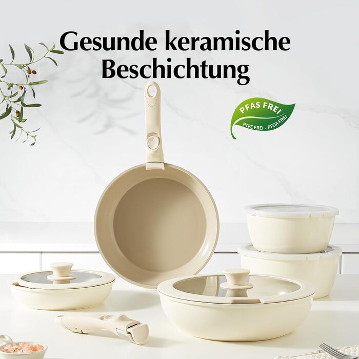 Набор посуды со съемными ручками 16 предметов бежевый Redchef