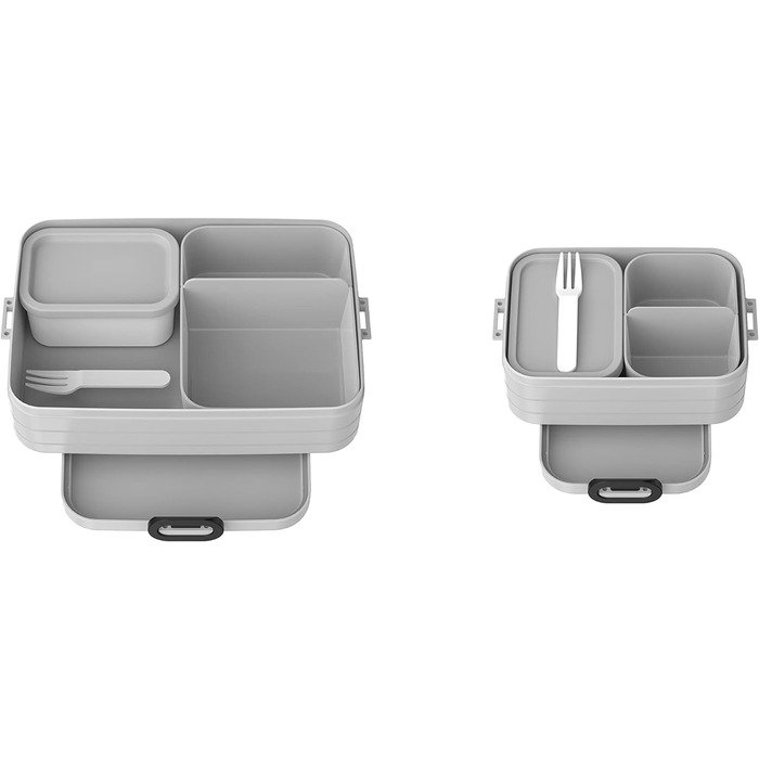 Ланч-бокс с Bento Box - На 4 бутерброда или 8 ломтиков хлеба - Ланч-бокс для небольших закусок и остатков еды - Ланч-бокс для взрослых - Коробка с едой с отделениями - (Cool Grey, Lunchbox Duo Pack Large / Midi)