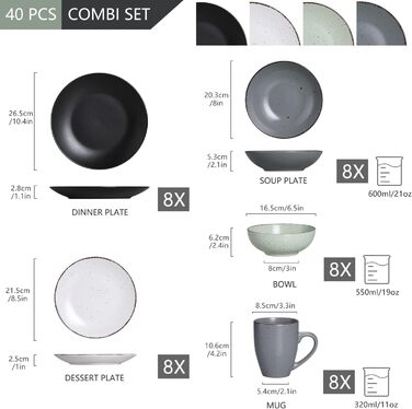 Столовий сервіз із керамограніту, набір із 40 предметів vancasso