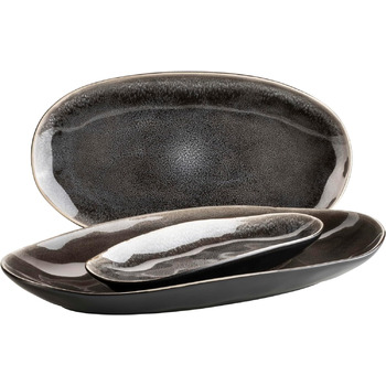 Сучасний набір тарілок для 4 осіб у захоплюючому вінтажному образі, набір тарілок із 3 предметів зі спеціальною комбінацією глазурі чорного та коричневого кольорів, керамограніт, 934070 Series Niara Organic