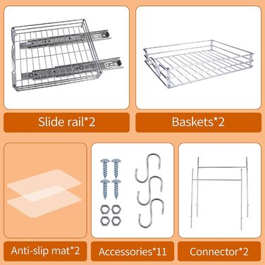 Висувна стійка для спецій дворівнева 28 x 13 x 26 см, срібляста Shunfaji