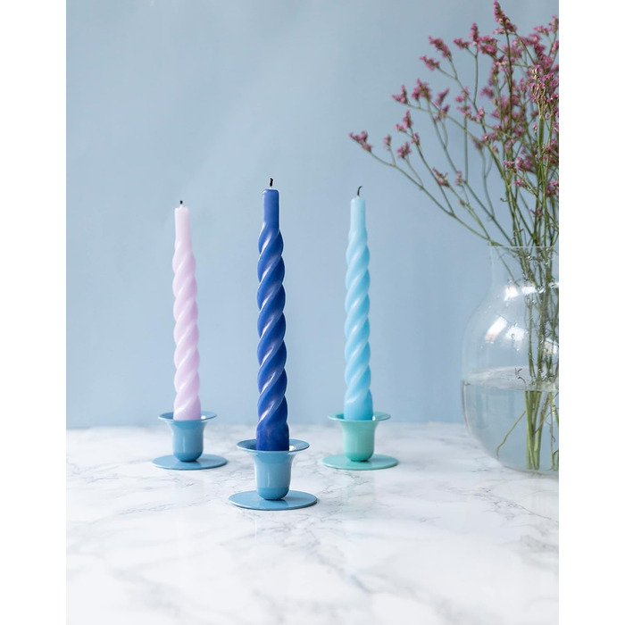 Свічки з крученим конусом, виготовлені в Італії, доступні 25 кольорів, лаковані настільні свічки, спіральні свічки з тривалим часом горіння 5 годин, декоративні свічки, 6 шт. , 2,2 x 21 см (світло-блакитні)