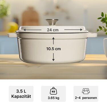 Чавунна жаровня 3,5 л з кришкою 24 см, біла GRAND FEU