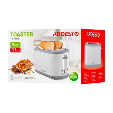 ARDESTO Тостер White stripes T-F17WG 930Вт, пластик, белый+серый