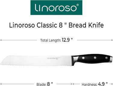 Ніж для чищення овочів linoroso 9 см Гострий фруктовий ніж Кухонні ножі Маленькі кухонні ножі Поковки з німецької вуглецевої сталі Ергономічна ручка з елегантною подарунковою коробкою - Classic Series (8-дюймовий ніж для хліба)